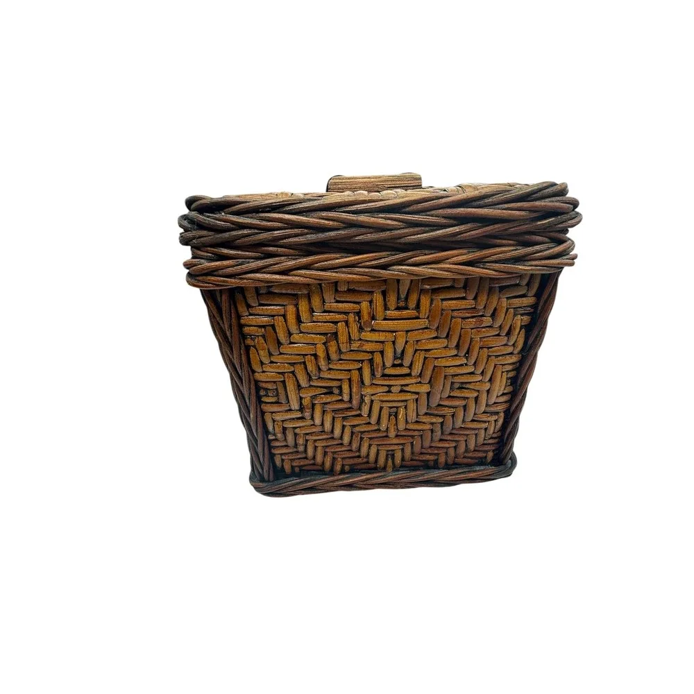 Vintage Woven Wicker Dual Compartment Tissue Box Cover and Storage Basket Brown